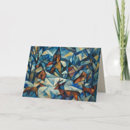 Cubist Expressionist Winter Village Greeting Card Feestdagen Kaart