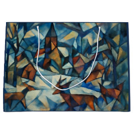 Cubist Expressionist Winter Village Large Gift Bag Groot Cadeauzakje