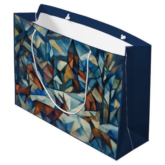 Cubist Expressionist Winter Village Large Gift Bag Groot Cadeauzakje (Achterkant Gekanteld)