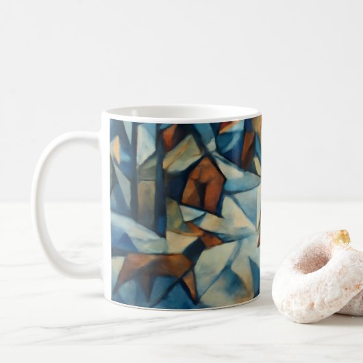Cubist Expressionist Winter Village Mug Koffiemok (Met donut)