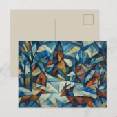Cubist Expressionist Winter Village Postcard Feestdagenkaart (Voorkant / Achterkant)