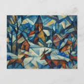 Cubist Expressionist Winter Village Postcard Feestdagenkaart (Voorkant)