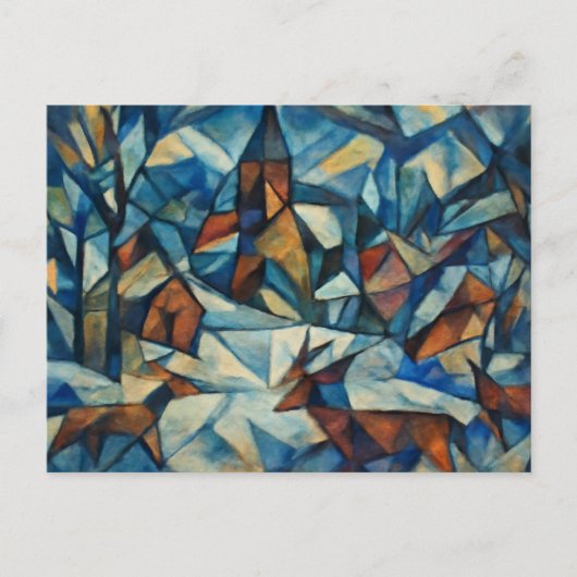 Cubist Expressionist Winter Village Postcard Feestdagenkaart (Voorkant)