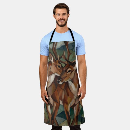 Cubist Expressionst Style Reindeer Apron Schort (Gedragen)