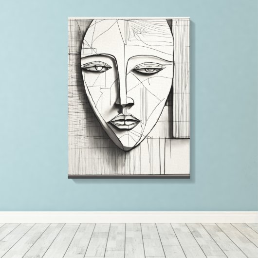 Cubist Face Stretched Canvas Afdrukken (Insitu (Houten vloer))