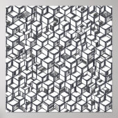 Cubist Geometric Hypercube Decoupage Template Line Poster (Voorkant)