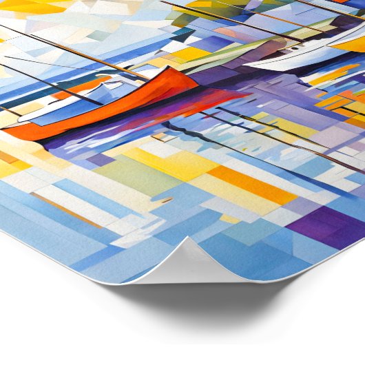 Cubist Harbour Scene met boten Poster (Hoek)