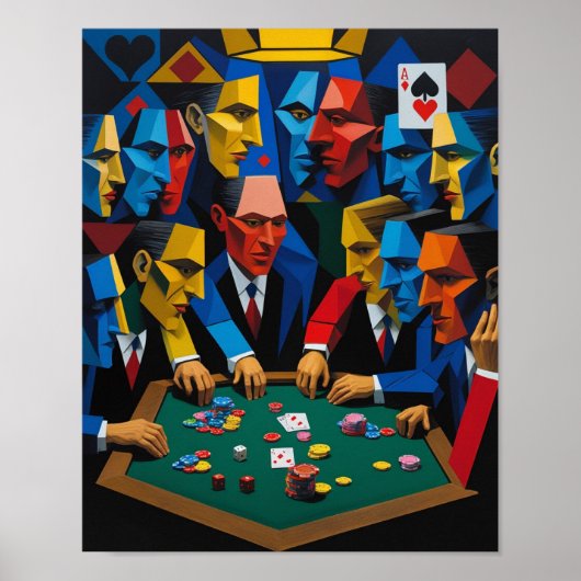 Cubist stijl poker spelers rond de tafel poster (Voorkant)
