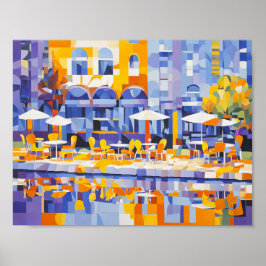 Cubist Street Café met Bogen Poster