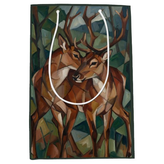 Cubist Style Reindeer Gift Bag Medium Cadeauzakje (Voorkant)