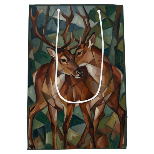Cubist Style Reindeer Gift Bag Medium Cadeauzakje (Achterkant)