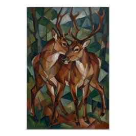 Cubist Style Reindeer Poster