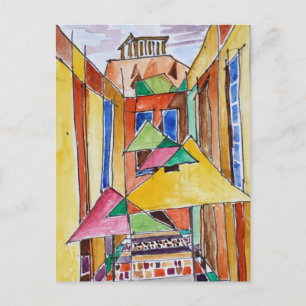 Cubist Style Waterverf Plaka   Athene, Griekenland Briefkaart