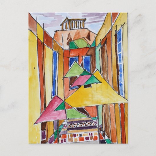 Cubist Style Waterverf Plaka | Athene, Griekenland Briefkaart (Voorkant)