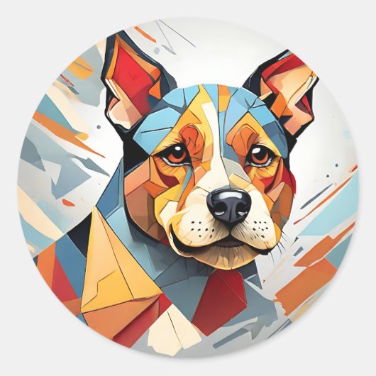 Cubist Terrier Dog Ronde Sticker (Voorkant)