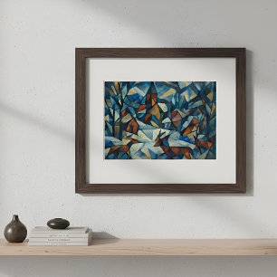 Cubistisch Expressionistische Winterdorp Poster