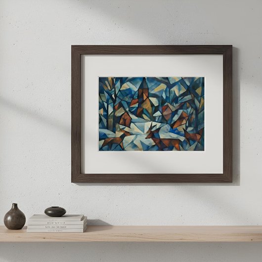 Cubistisch Expressionistische Winterdorp Poster
