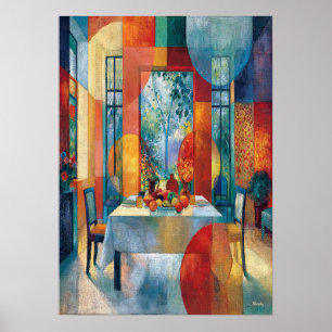 Cubistische interieur van een eetkamer poster