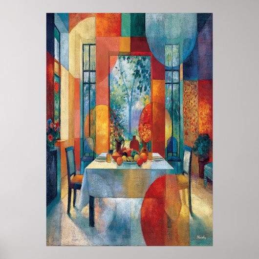 Cubistische interieur van een eetkamer poster (Voorkant)