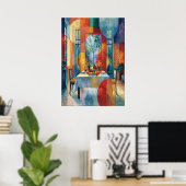 Cubistische interieur van een eetkamer poster (Thuiskantoor)