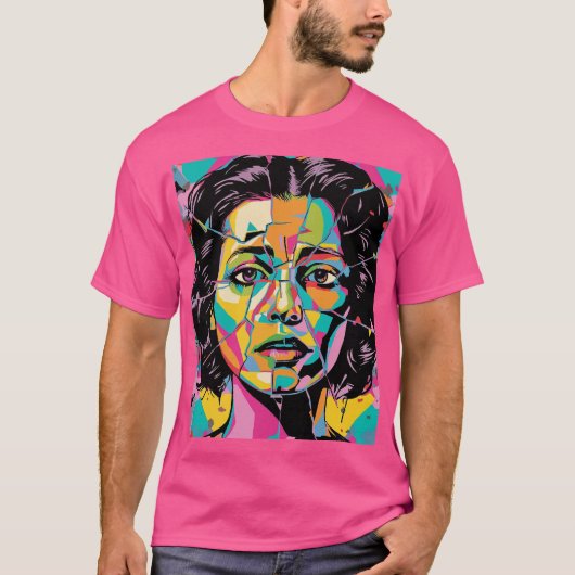 CubistZick Pop Art Woman Face T-shirt (Voorkant)
