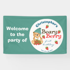 Cub's Aardbeien Beary Berry Eerste Verjaardag Spandoek