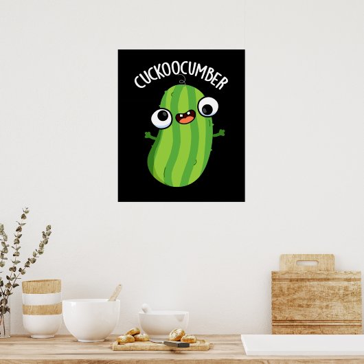 Cuckoocumber Funny Veggie Cucumber Pun Dark BG Poster (Keuken)