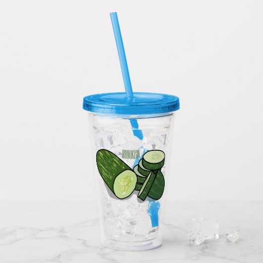 Cucumber cartoon illustratie acryl drinkbeker (Voorkant ijs)