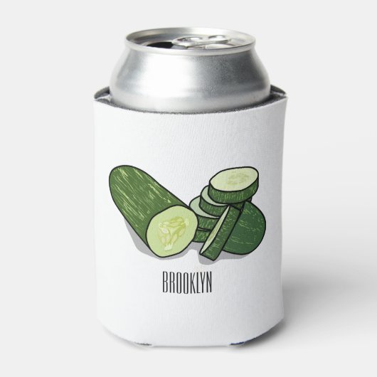 Cucumber cartoon illustratie blikjeskoeler (Blikje Voorkant)