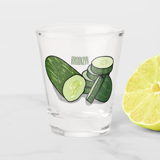 Cucumber cartoon illustratie shot glas (Voorkant)