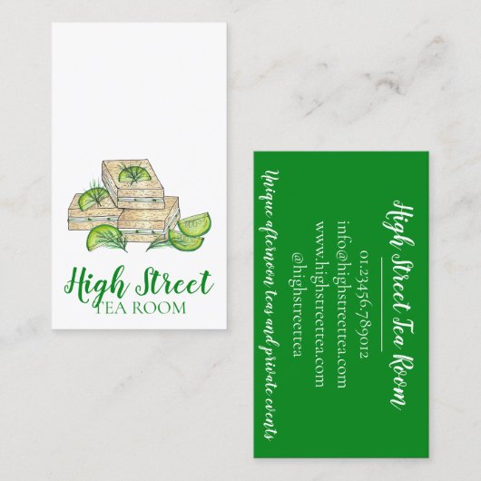 Cucumber Finger Sandwich vanmiddag Tea Room Cafe Visitekaartje (Voorkant / Achterkant)