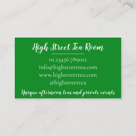 Cucumber Finger Sandwich vanmiddag Tea Room Cafe Visitekaartje (Achterkant)