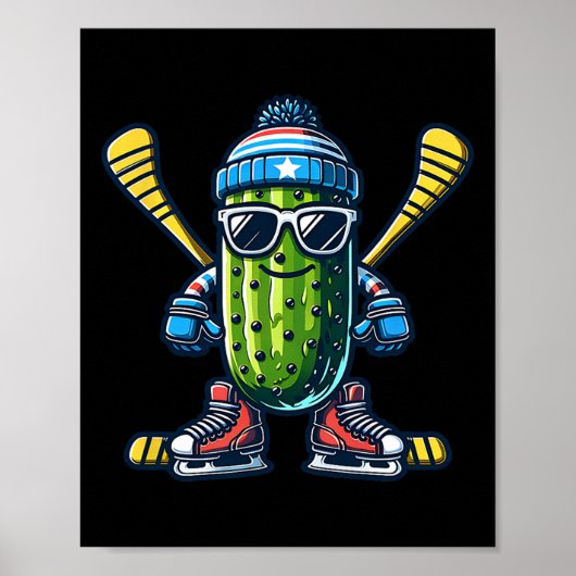 Cucumber Ice Hockey Cool Pickle Skater  Poster (Voorkant)