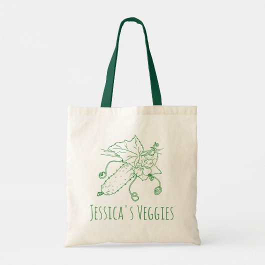 Cucumber line art green en white veggies tote bag (Achterkant)