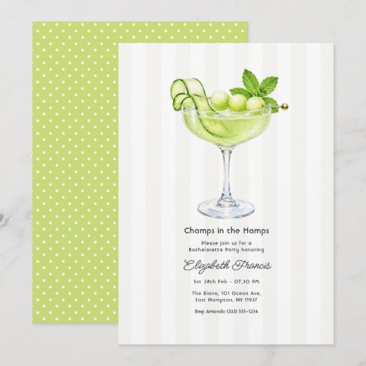 Cucumber Melon Martini Hamptons Bachelorette Feest Kaart (Voorkant / Achterkant)