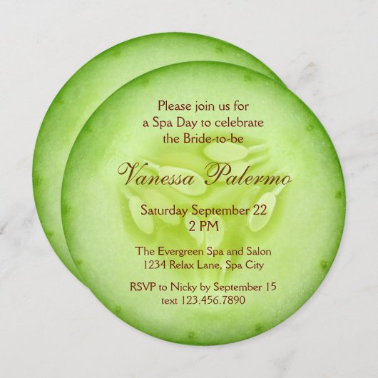 Cucumber Spa Bridal Shower Uitnodiging (Voorkant / Achterkant)