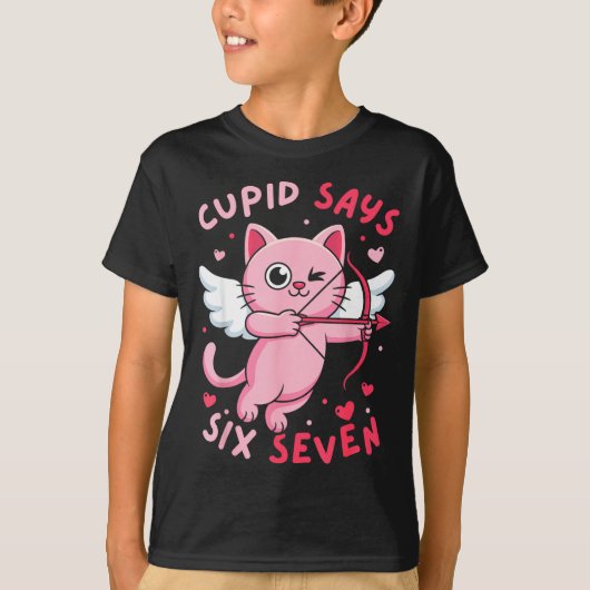 Cud Says 67 Six Seven Meme Cute Cat Valentine's Da T-shirt (Voorkant)