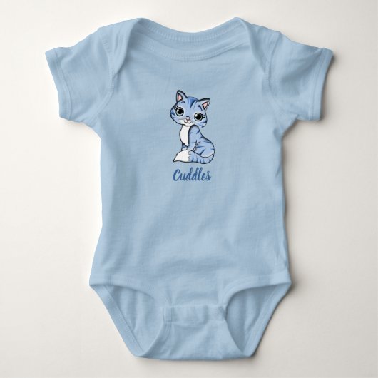 Cuddles blauwe katje baby body romper (Voorkant)