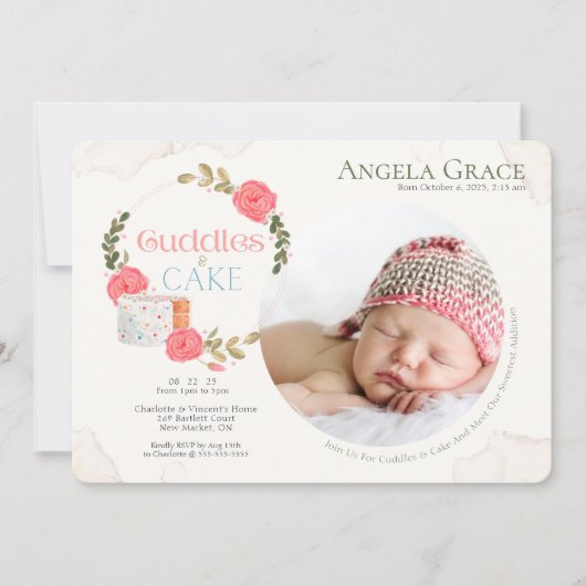 Cuddles & Cake Ontmoet onze baby uitnodiging (Voorkant)
