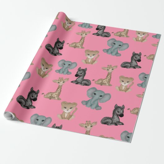 Cuddles on Flamingo Pink Wrapping Paper Cadeaupapier (Uitgerold)