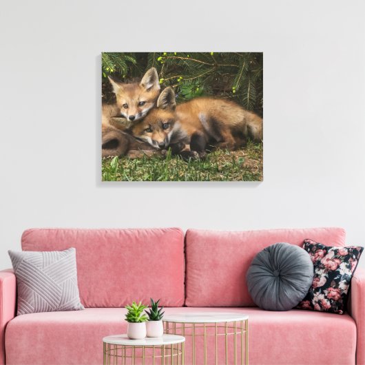 Cuddling Fox Kits Canvas Afdruk (Insitu (Woonkamer))
