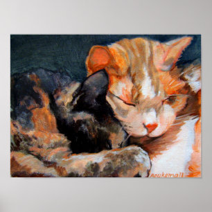 Cuddling Kittens Calico en Tan Poster