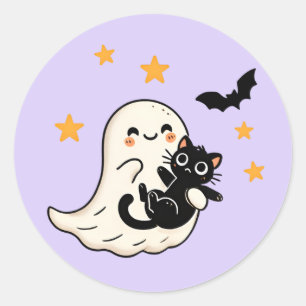 Cuddly Ghost & Black Cat beroemd gemaakt door Hall Ronde Sticker