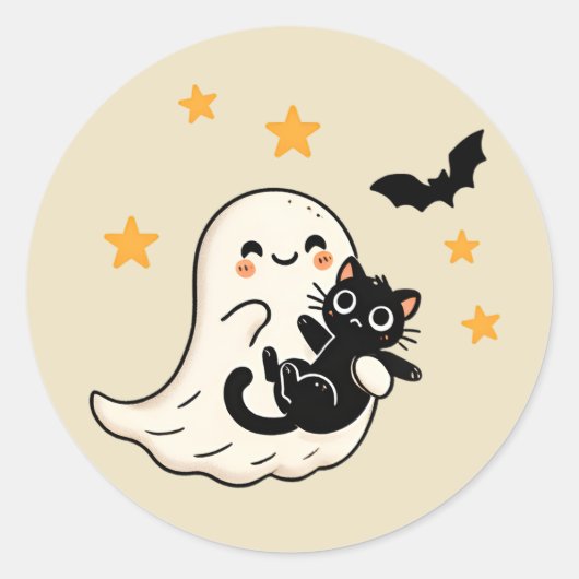 Cuddly Ghost & Black Cat beroemd gemaakt door Hall Ronde Sticker (Voorkant)