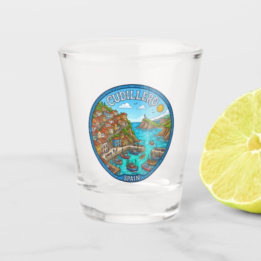 Cudillero Spanje Shot Glas (Voorkant)