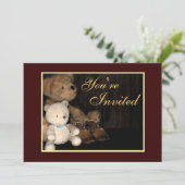 Cudly Teddy Bear & Baby Shoes Invitation Kaart (Staand voorkant)