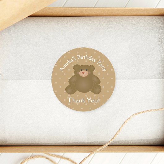 Cudly Teddy Bear First Birthday Party Dank u Ronde Sticker