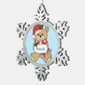 Cudly Teddy Bear Persoonlijke Kerstmis Tin Sneeuwvlok Ornament (Rechts)
