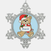 Cudly Teddy Bear Persoonlijke Kerstmis Tin Sneeuwvlok Ornament (Voorkant)