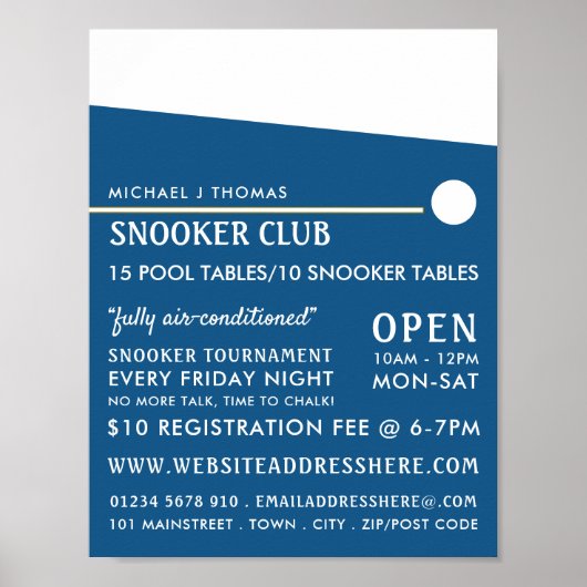 Cue Ball, Pool Club, Snooker Club Adverteren Poster (Voorkant)